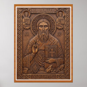 Hl. Nikolaus, neue orthodoxe Holzbuchstaben der Ju Poster
