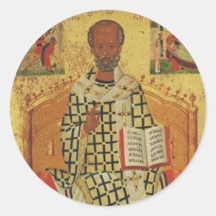 Hl. Nikolaus von Myra byzantinische orthodoxe Ikon Runder Aufkleber