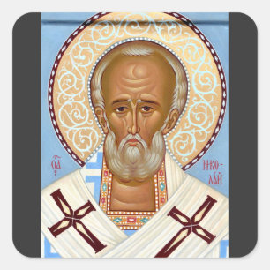 Hl. Nikolaus von Myra Premium-Orthodoxe Kunst Quadratischer Aufkleber