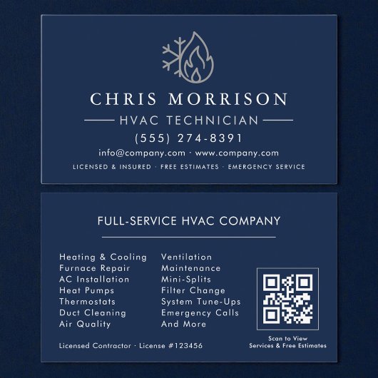 HLK Navy Blau Silber QR-Code Visitenkarte