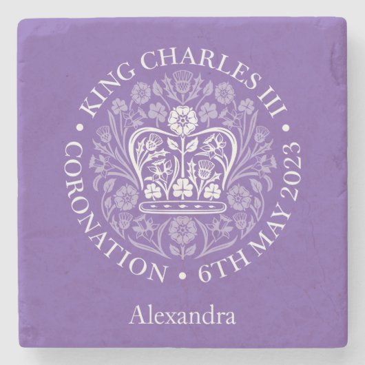 HM King Charles III Coronation Personalisiert Steinuntersetzer (Vorderseite)