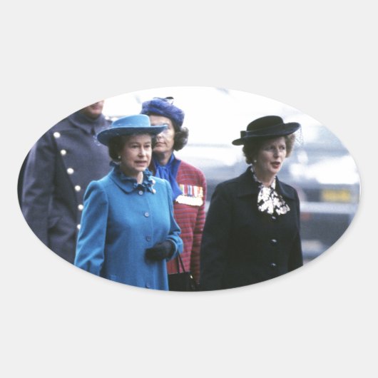 HM Queen Elizabeth II-Margaret Thatcher Ovaler Aufkleber (Vorderseite)