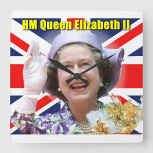HM Queen Elizabeth II Quadratische Wanduhr