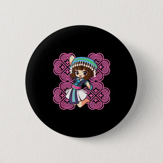Hmong Miao Hmoob Mädchen Frau Prinzessin stark Button (Vorderseite)