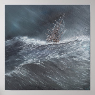 HMS-Beagle in einem Sturm vor Kap Hoorn Poster