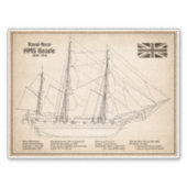 HMS Beagle Tall Ship Blueprint SD Aufkleber (Vorderseite)