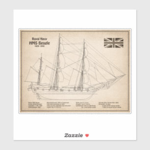 HMS Beagle Tall Ship Blueprint SD Aufkleber