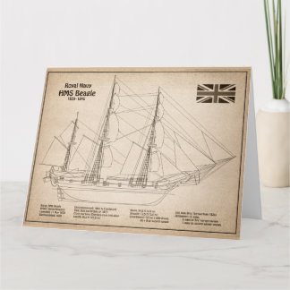 HMS Beagle Tall Ship Blueprint SD Dankeskarte