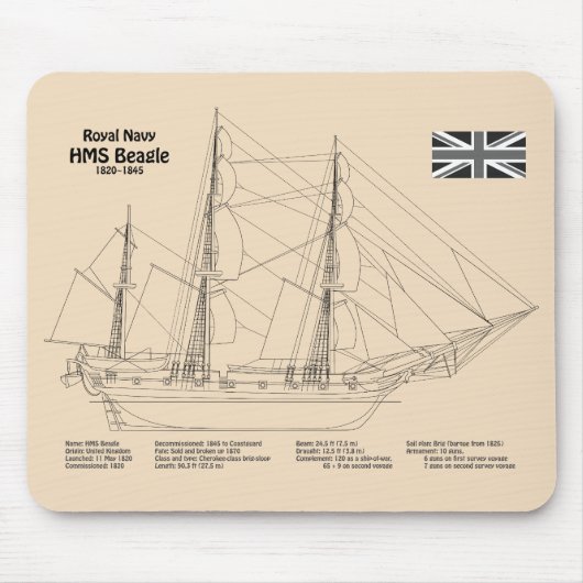 HMS Beagle Tall Ship Blueprint SD Mousepad (Vorne)