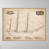 HMS Beagle Tall Ship Blueprint SD Poster (Vorne)