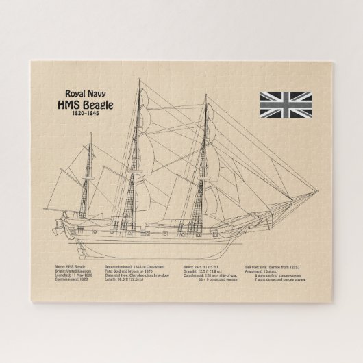 HMS Beagle Tall Ship Blueprint SD Puzzle (Horizontal)