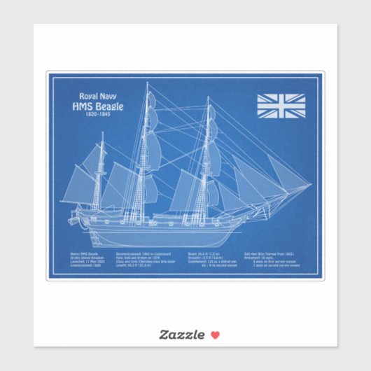 HMS Beagle Tall Ship - Schiffskopfdruck ABD Aufkleber (Blatt)