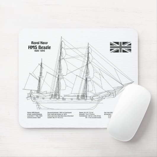 HMS Beagle Tall Ship - Schiffskopfdruck BD Mousepad (Mit Mouse)