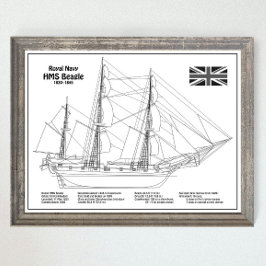 HMS Beagle Tall Ship - Schiffskopfdruck BD Poster