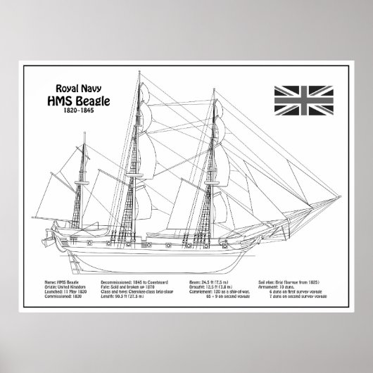 HMS Beagle Tall Ship - Schiffskopfdruck BD Poster (Vorne)