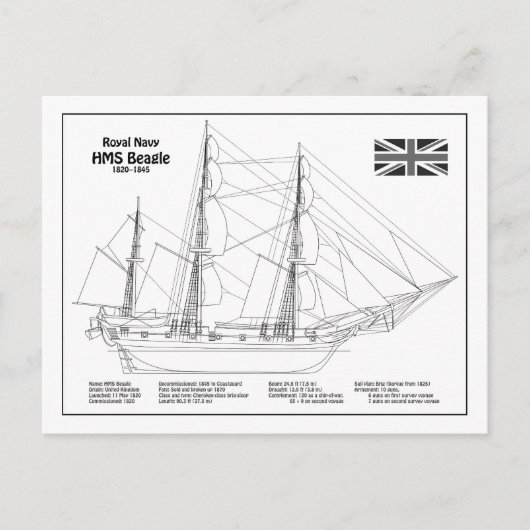 HMS Beagle Tall Ship - Schiffskopfdruck BD Postkarte (Vorderseite)