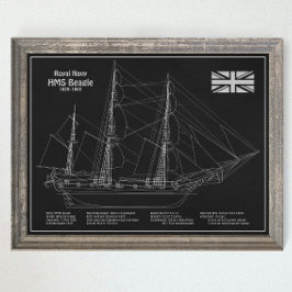 HMS Beagle Tall Ship - Schiffskopfdruck PBD Poster