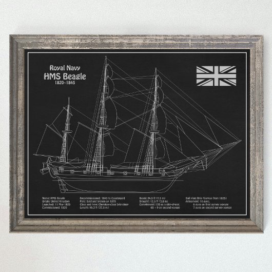 HMS Beagle Tall Ship - Schiffskopfdruck PBD Poster