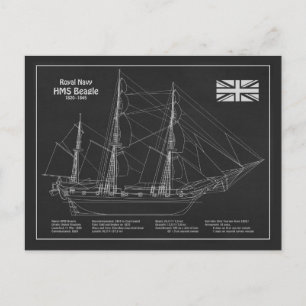 HMS Beagle Tall Ship - Schiffskopfdruck PBD Postkarte