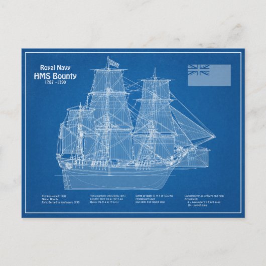 HMS Bounty - Pläne für den Schiffsbau ABD Postkarte (Vorderseite)