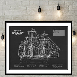 HMS Bounty - Pläne für den Schiffsbau - PD Poster