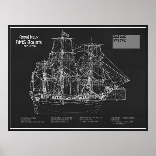 HMS Bounty - Pläne für den Schiffsbau - PD Poster (Vorne)