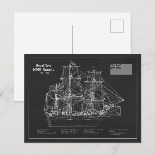 HMS Bounty - Pläne für den Schiffsbau - PD Postkarte (Vorne/Hinten)