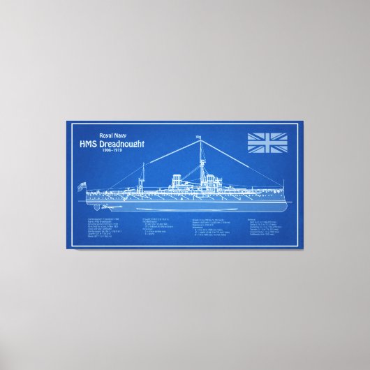 HMS Dreadnought - Ship Blueprint ABD Leinwanddruck (Vorderseite)