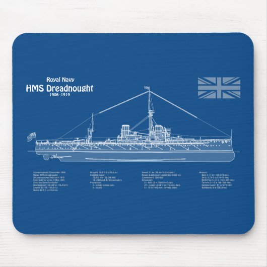 HMS Dreadnought - Ship Blueprint ABD Mousepad (Vorne)