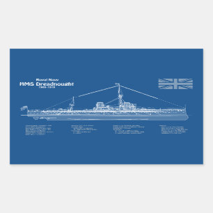 HMS Dreadnought - Ship Blueprint ABD Rechteckiger Aufkleber