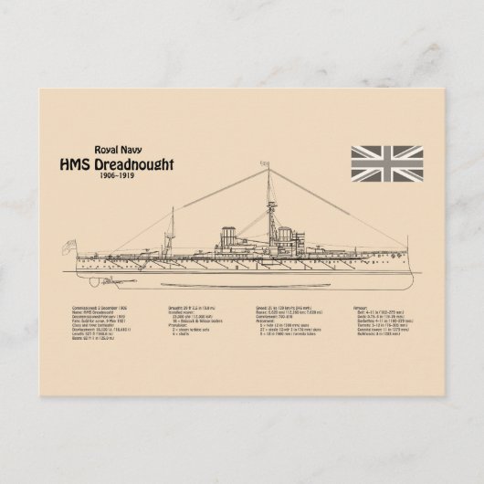 HMS Dreadnought - Ship Blueprint SD Postkarte (Vorderseite)