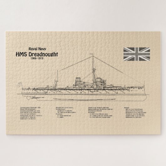 HMS Dreadnought - Ship Blueprint SD Puzzle (Horizontal)