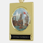 HMS Nottingham French Battleship Mars 1703 Banner-Ornament Gold (Links)