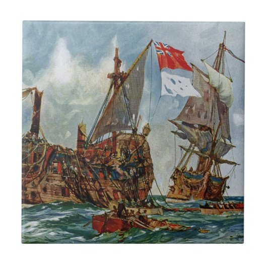 HMS Nottingham und Mars 1703 Fliese (Vorderseite)