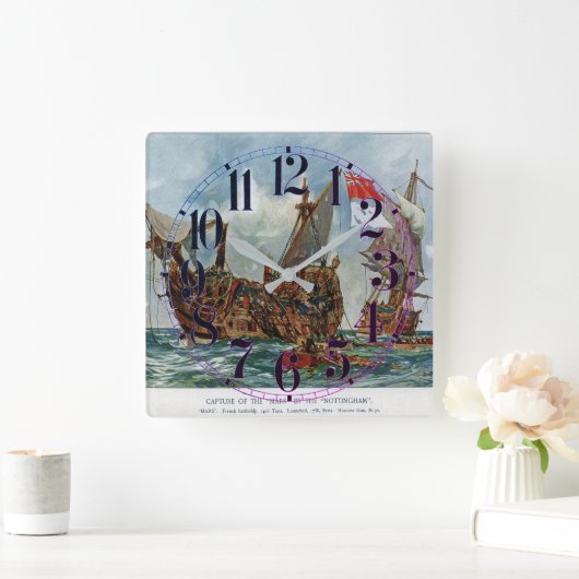 HMS Nottingham und Mars 1703 Quadratische Wanduhr (Zuhause)