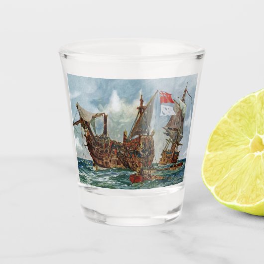 HMS Nottingham und Mars 1703 Schnapsglas (Vorderseite)