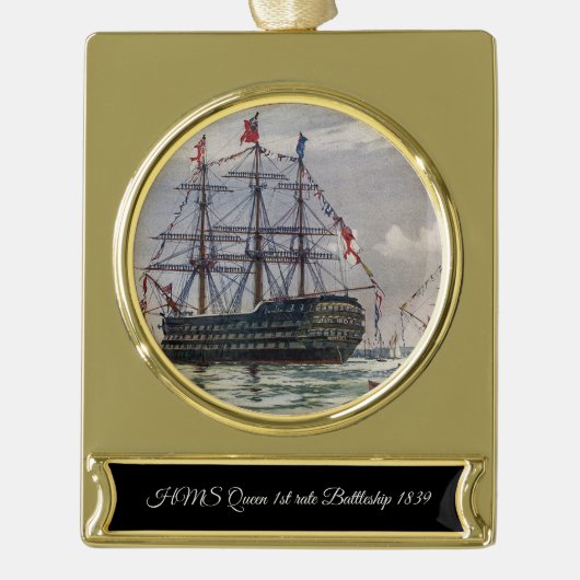 HMS Queen Battleship 1839 Banner-Ornament Gold (Vorderseite)