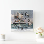 HMS Unflexible Eisenbahn-Schlachtung 1876 Quadratische Wanduhr (Zuhause)