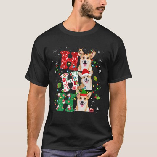 Ho3 Weihnachtsbeleuchtung Santa Elf Reindeer Corgi T-Shirt (Vorderseite)