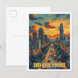 Ho Chi Minh City Vietnam Vintage Kunstillustration Postkarte
