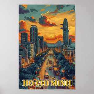 Ho-Chi-Minh-Stadt Vietnam Vintage-Kunstillustratio Poster