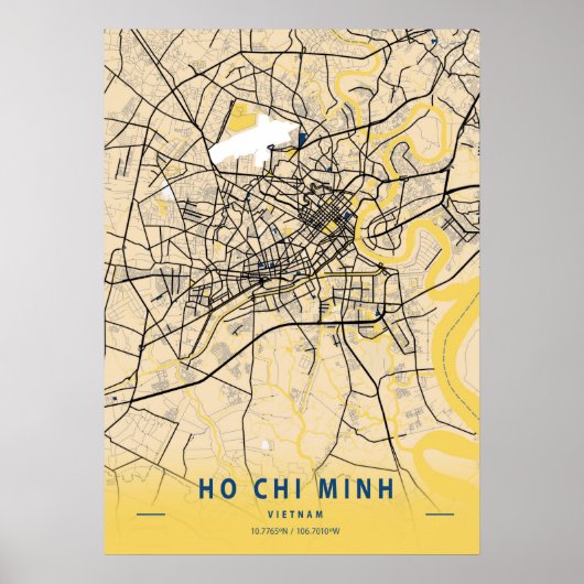 Ho Chi Minh - Vietnam Gelbe Stadtkarte Poster (Vorne)