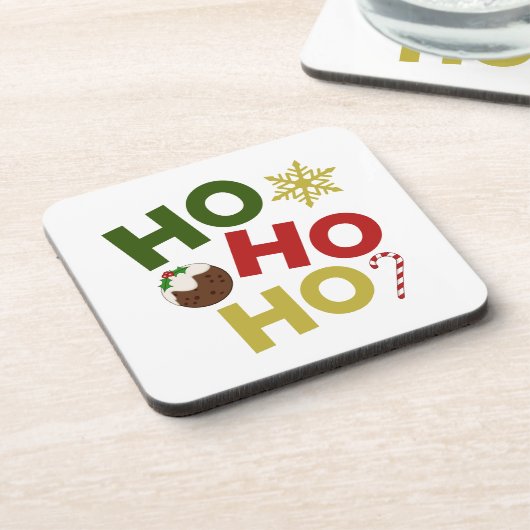HO HO+Christmas Pudding, Candy, Snowflake Getränkeuntersetzer (Linke Seite)