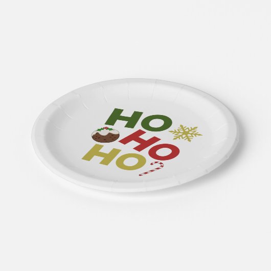 HO HO+Christmas Pudding, Candy, Snowflake Pappteller (Schrägansicht)