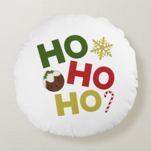 HO HO+Christmas Pudding, Candy, Snowflake Rundes Kissen