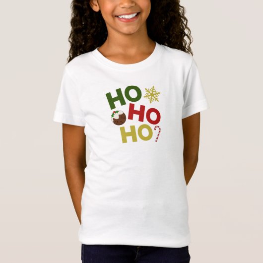 HO HO+Christmas Pudding, Candy, Snowflake T-Shirt (Vorderseite)