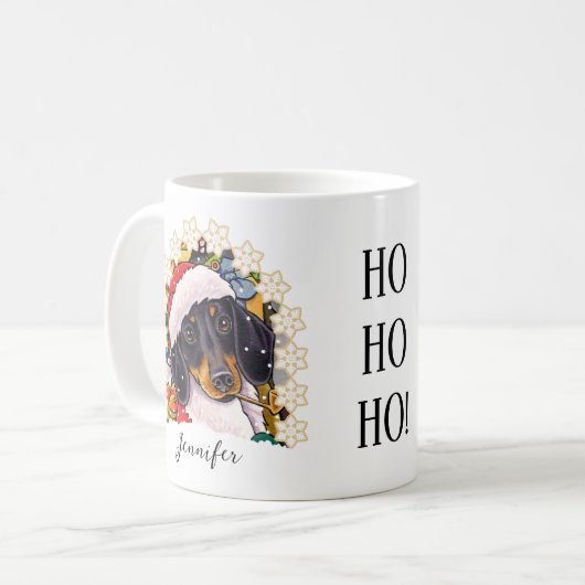 Ho ho! Dackel Santa Dog Individuelle Name Kaffeetasse (Vorderseite Links)