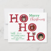 HO HO Drei Foto Personalisiert Feiertagskarte (Vorderseite)