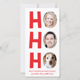 Ho Ho Drei Foto Skinny Holiday Card rot Feiertagskarte