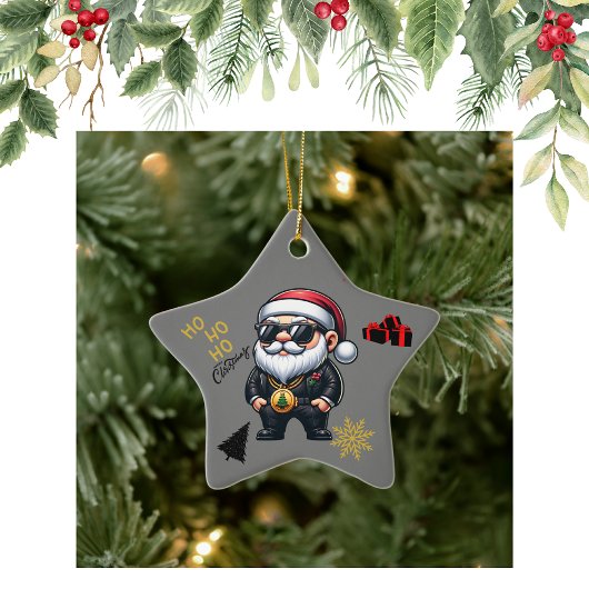Ho Ho Frory Christmas Gangster auf Grau | Keramik Ornament